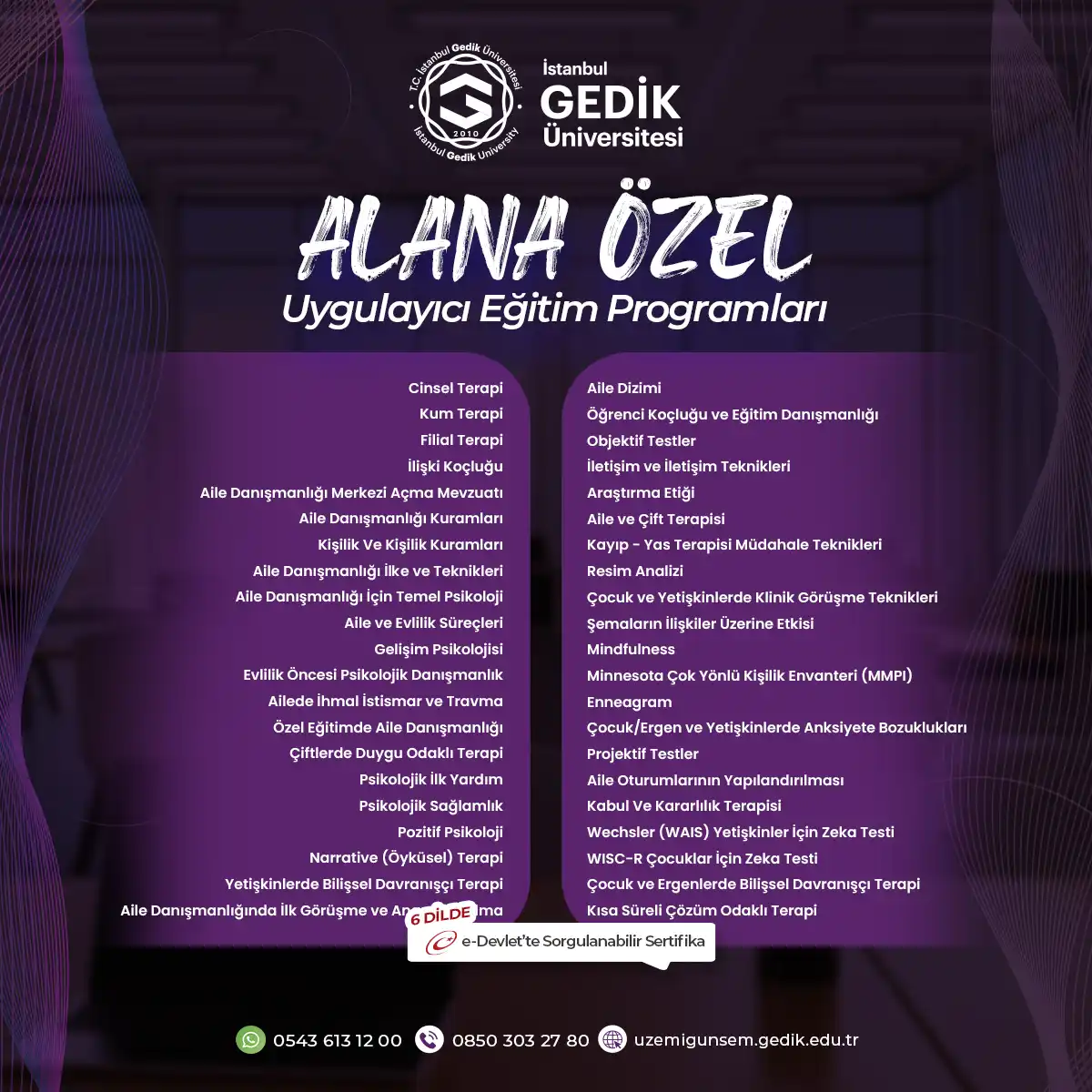 Alana Özel Sertifika Programları