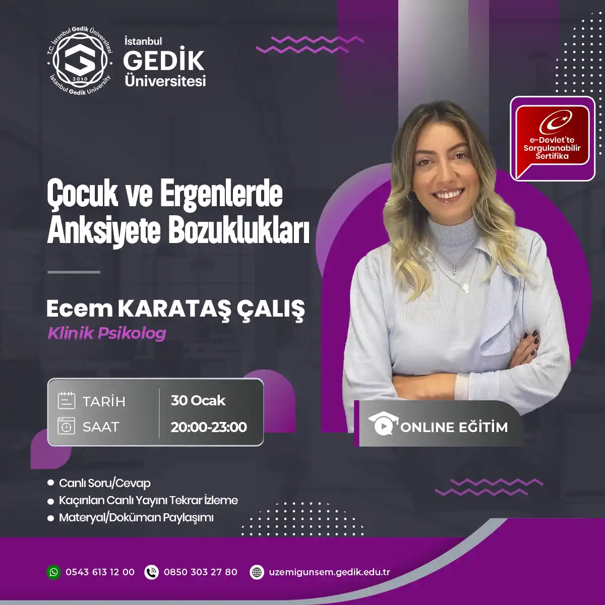 Çocuk ve Ergenlerde Anksiyete Bozuklukları Eğitimi Sertifika Programı (CANLI)