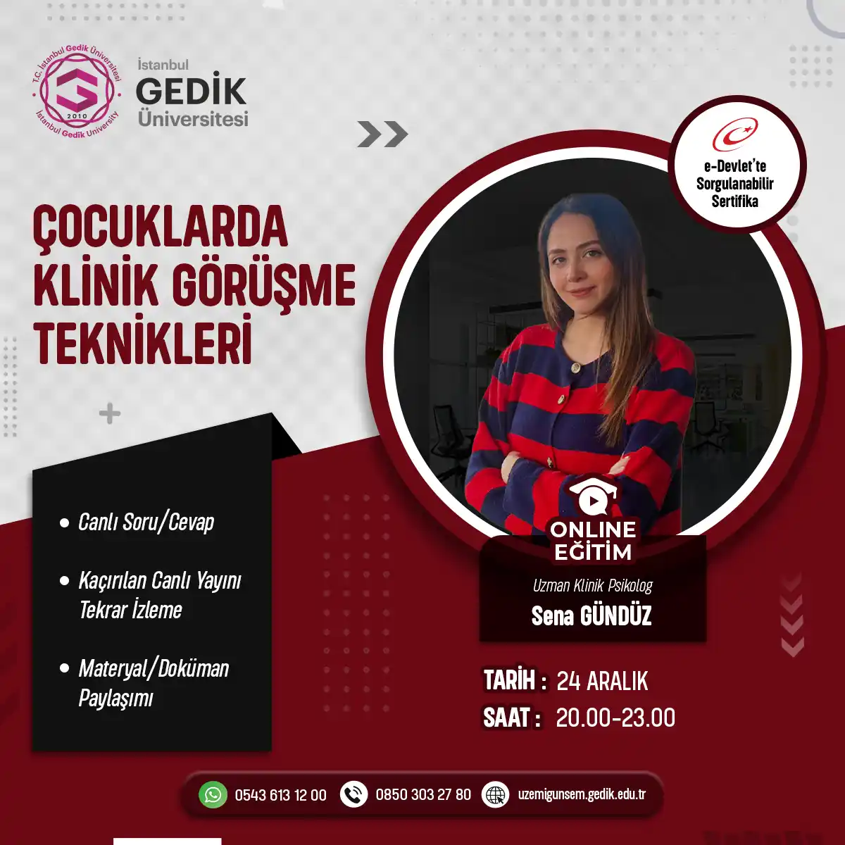 Çocuklarda Klinik Görüşme Teknikleri Eğitimi Sertifika Programı (CANLI)