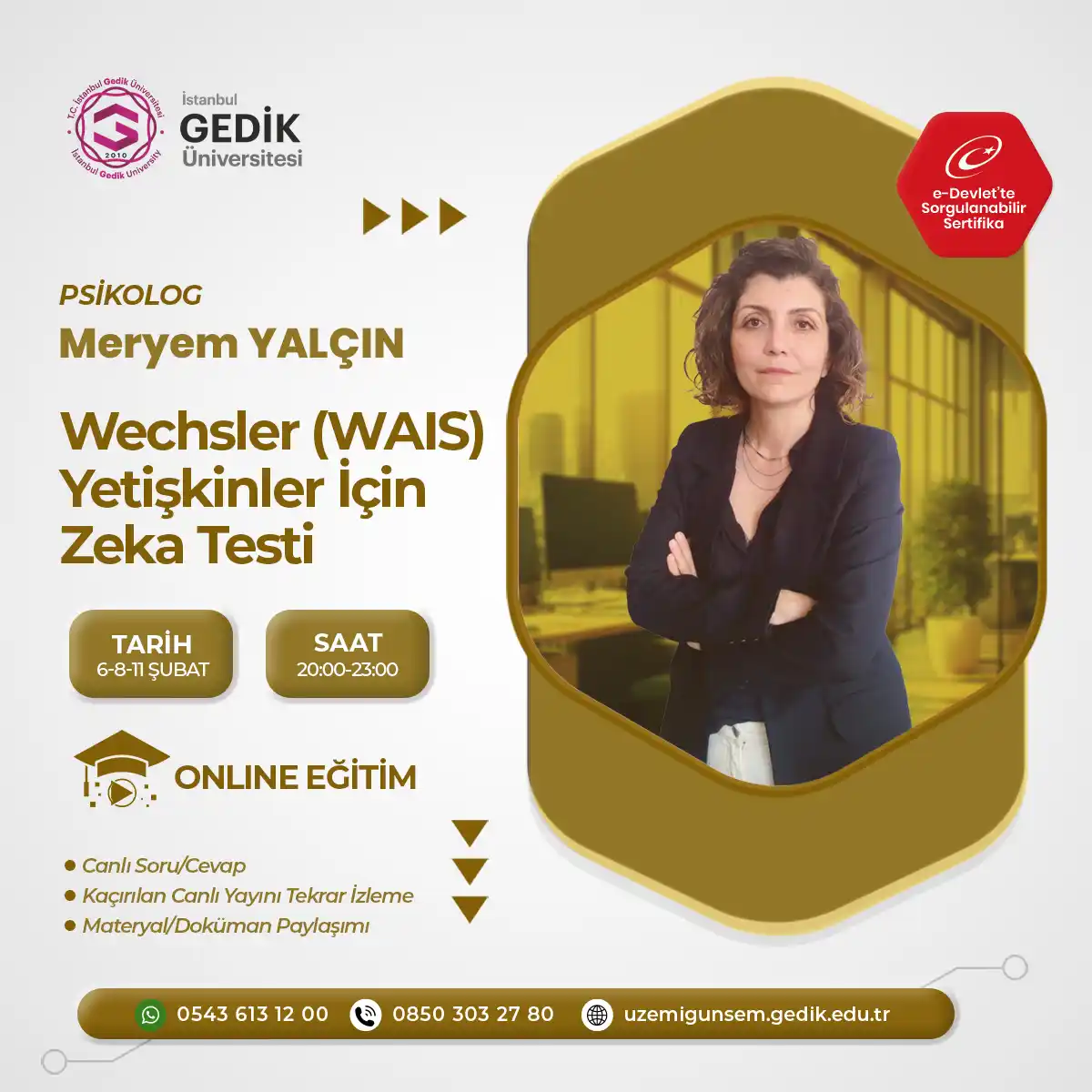 Wechsler (WAIS) Yetişkinler İçin Zeka Testi Sertifikası (CANLI)