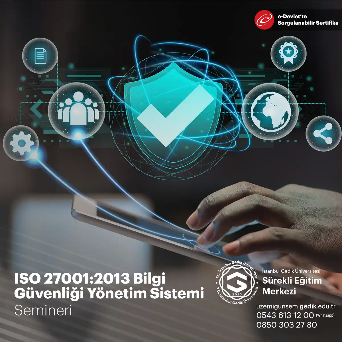 ISO 27001:2013 Bilgi Güvenliği Yönetim Sistemi Semineri, bilgi güvenliği yönetim sistemi kurmak veya mevcut yönetim sisteminin ISO 27001:2013 standardına uygun hale getirilmesi konusunda katılımcılara rehberlik etmek amacıyla düzenlenen bir seminerdir.